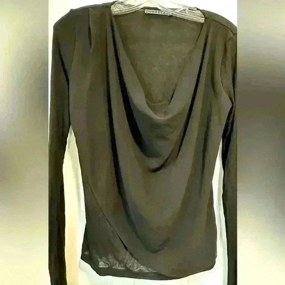 VELVET Black Front Panel Drape Long Sleeve Contrast Top Size S - Picture 3 of 6